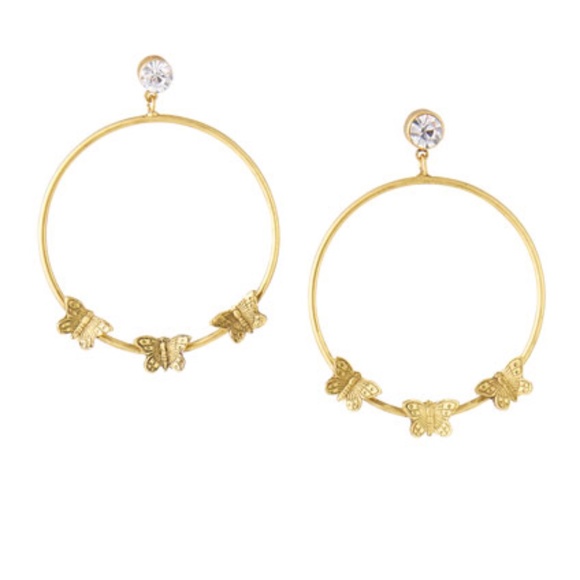 YOCHI Earrings Crystal and Butterly Hoop #1 - Picture 2 of 4